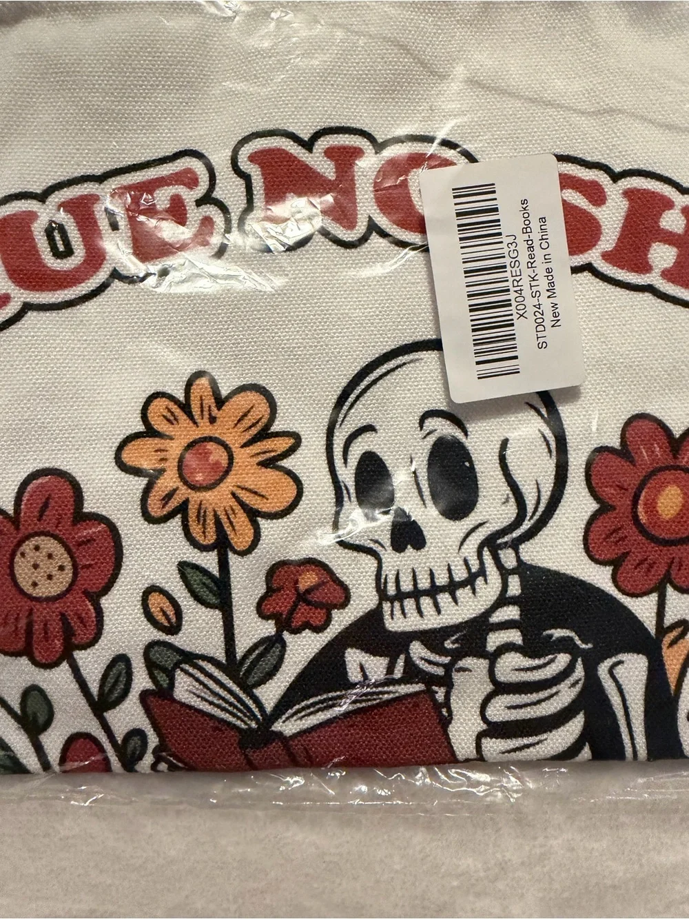 White Graphic Tote Bag 